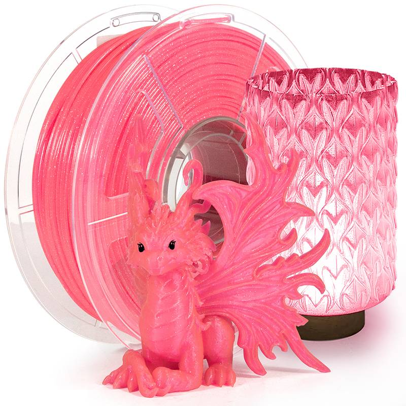 3DQUB PLA-Clear-Glitter-Bright-Pink (4) 3DQUB Clear PLA Filament Transparent Glitter